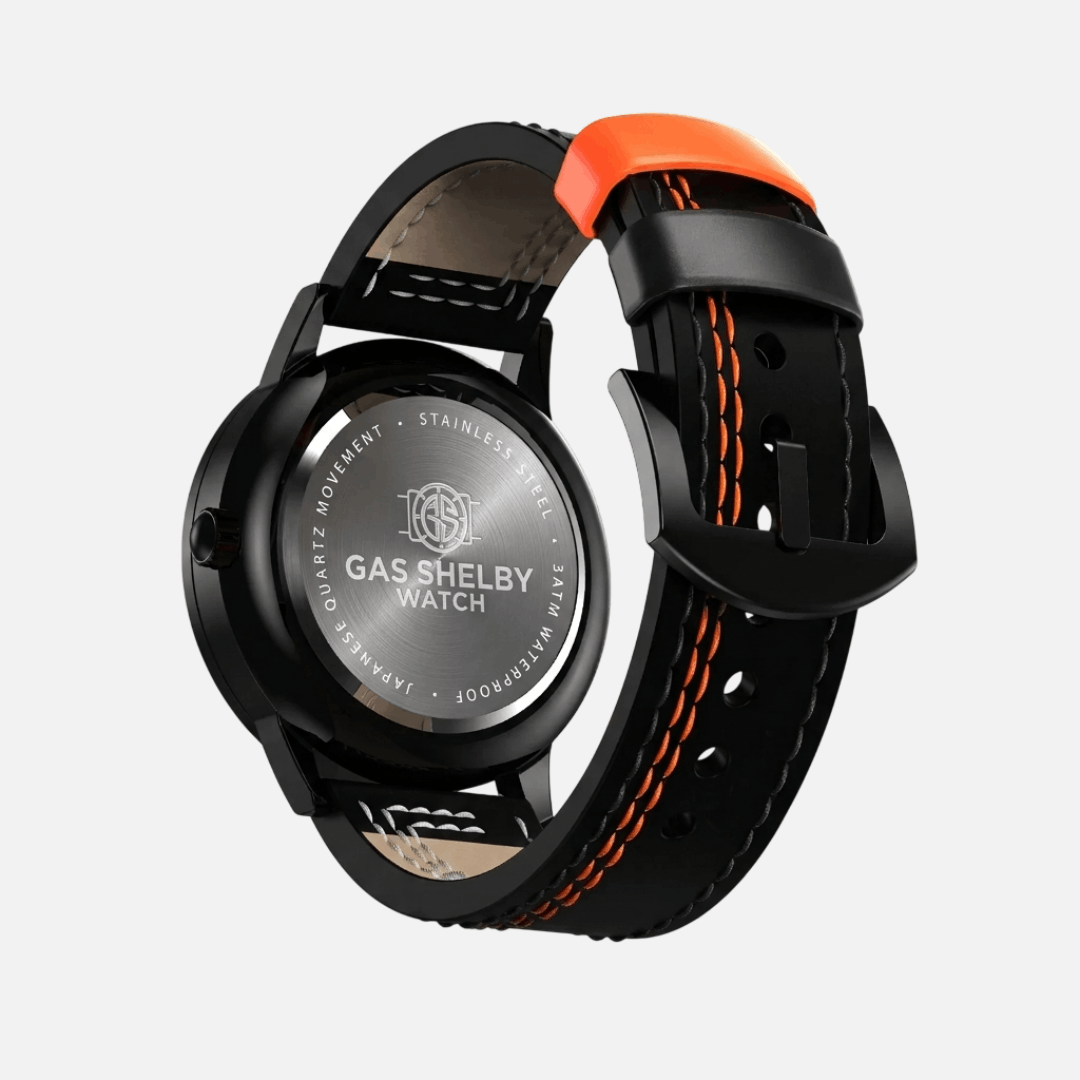 Bracelet en Cuir Noir/Orange (Ajustable) - GasShelby™