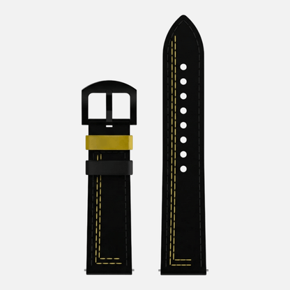 Correa de cuero negro y amarillo ajustable para reloj GasShelby